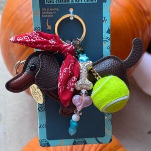 Dachshund Keychain with Red Bandana and Tennis Ball and star heart and more